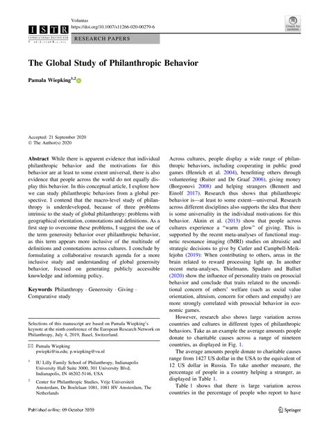 pseudophilanthropical|The Global Study of Philanthropic Behavior .